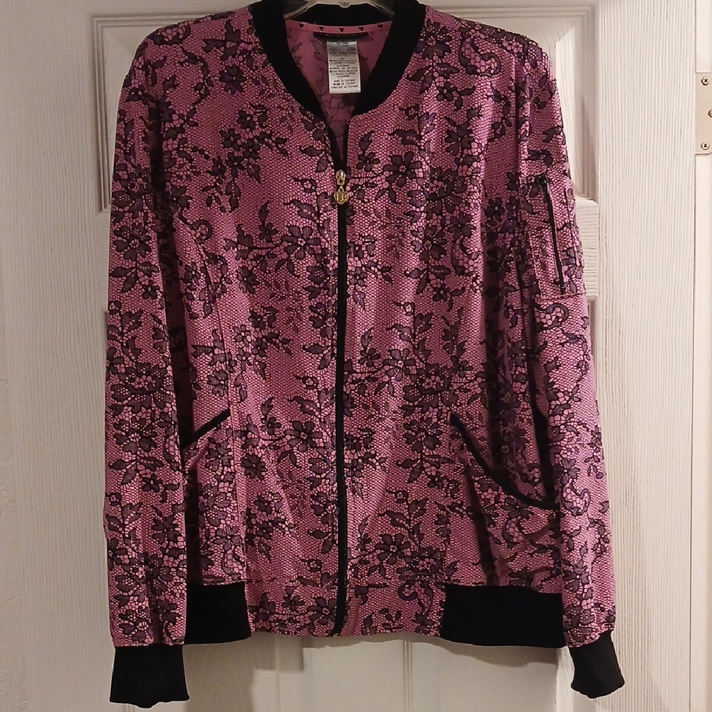 Pink and Black Lace Women's Scrub Jacket
